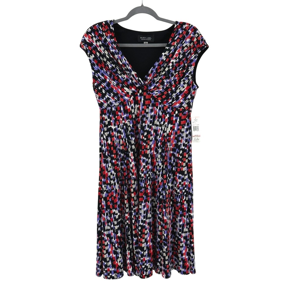 Black Label by Evan-Picone Dress Womens 10 Multi Abstract Flare Sleeveless NEW